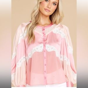 Loveshackfancy Zavia Pastel Pink Colorblock Blouse size Small